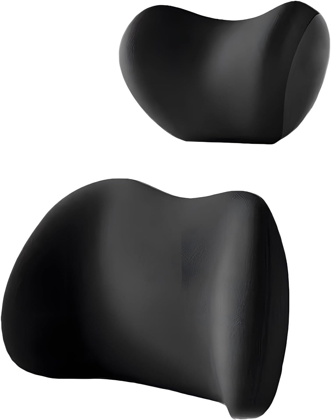 Black Memory Foam Car Headrest & Lumbar Support Cushion Set