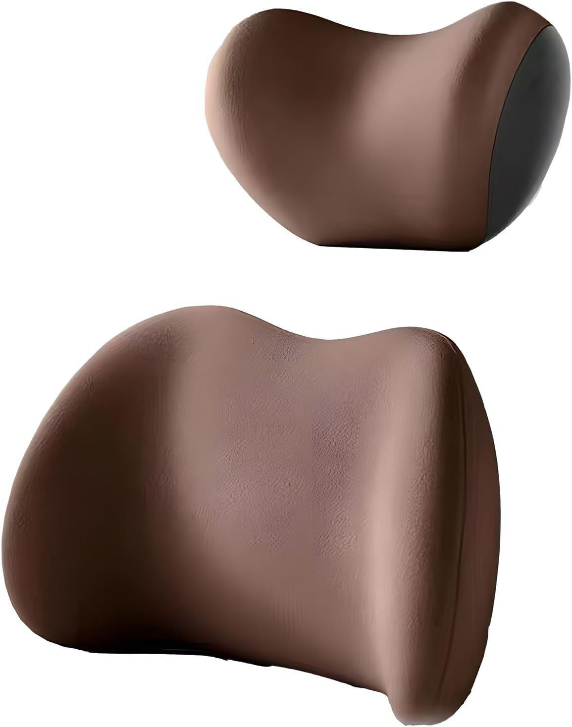 Brown Memory Foam Car Headrest & Lumbar Support Cushion Set