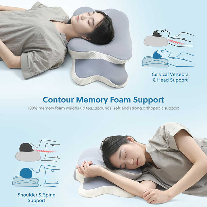 Light Pink Butterfly Memory Foam Pillow - Cervical Neck Support Orthopedic