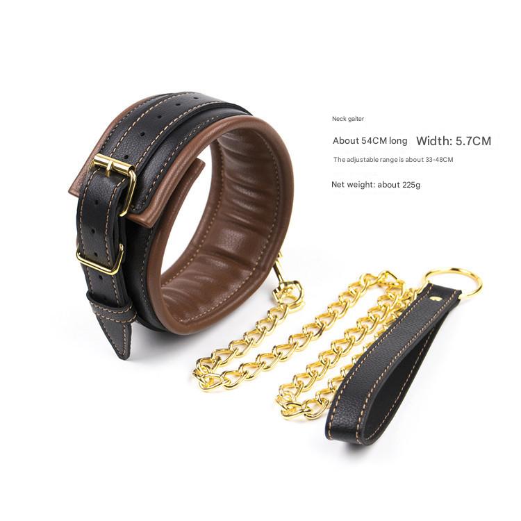 PU Leather Padded Collar Handcuffs & Ankle Cuffs Set with Leash (Black)