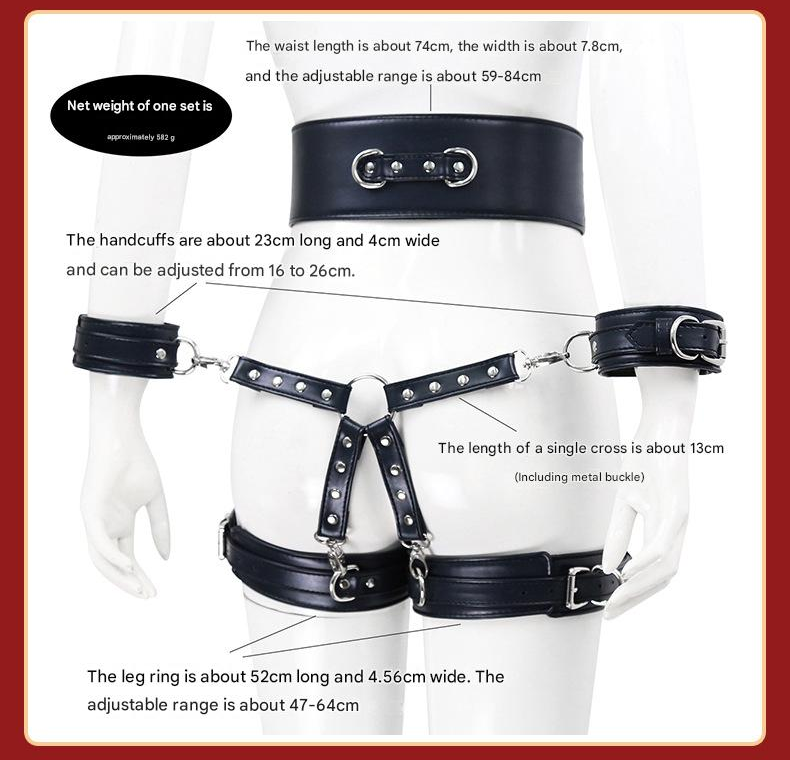 PU Leather Bondage Restraint Set - Collar Leash Cuffs & Harness (White)