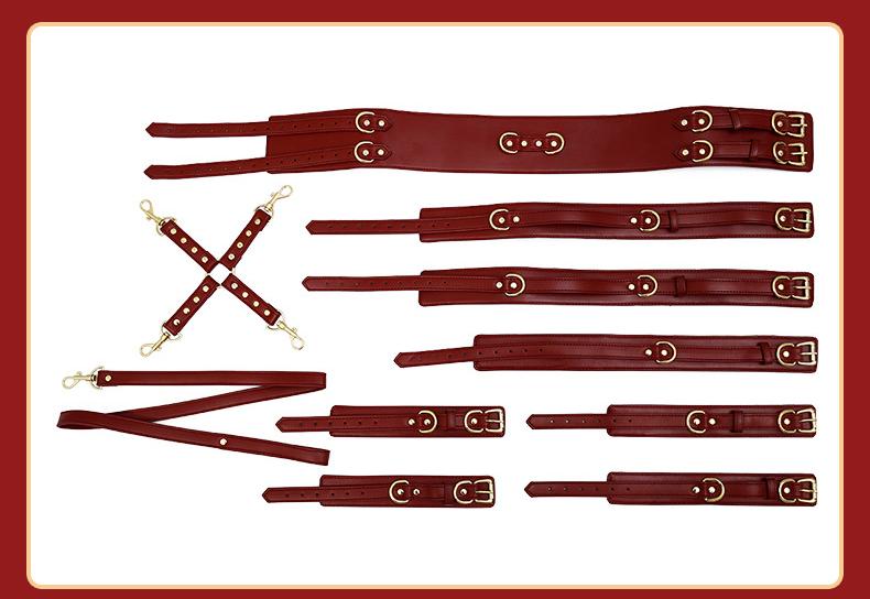 PU Leather Bondage Restraint Set - Collar Leash Cuffs & Harness (White)