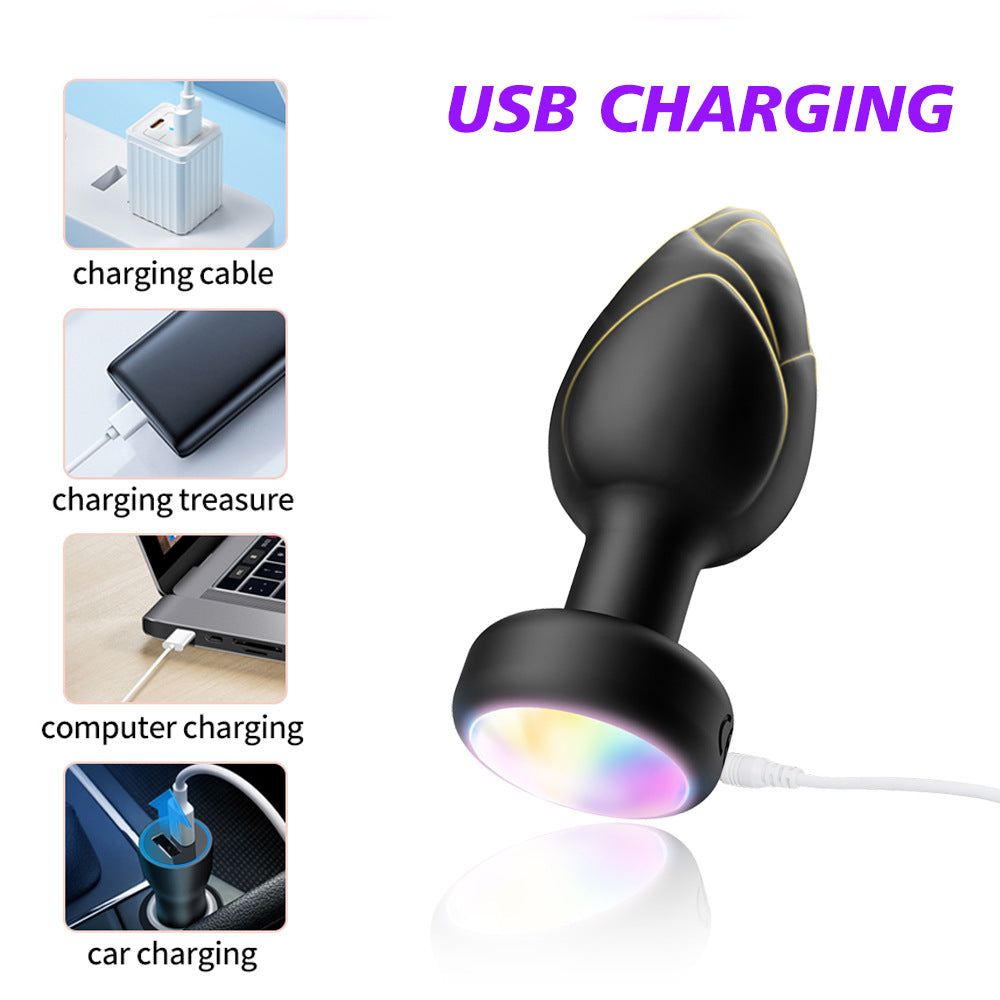 Black LED Vibrating Anal Plug with Remote - 10 Speeds 7 Light Modes Waterproof