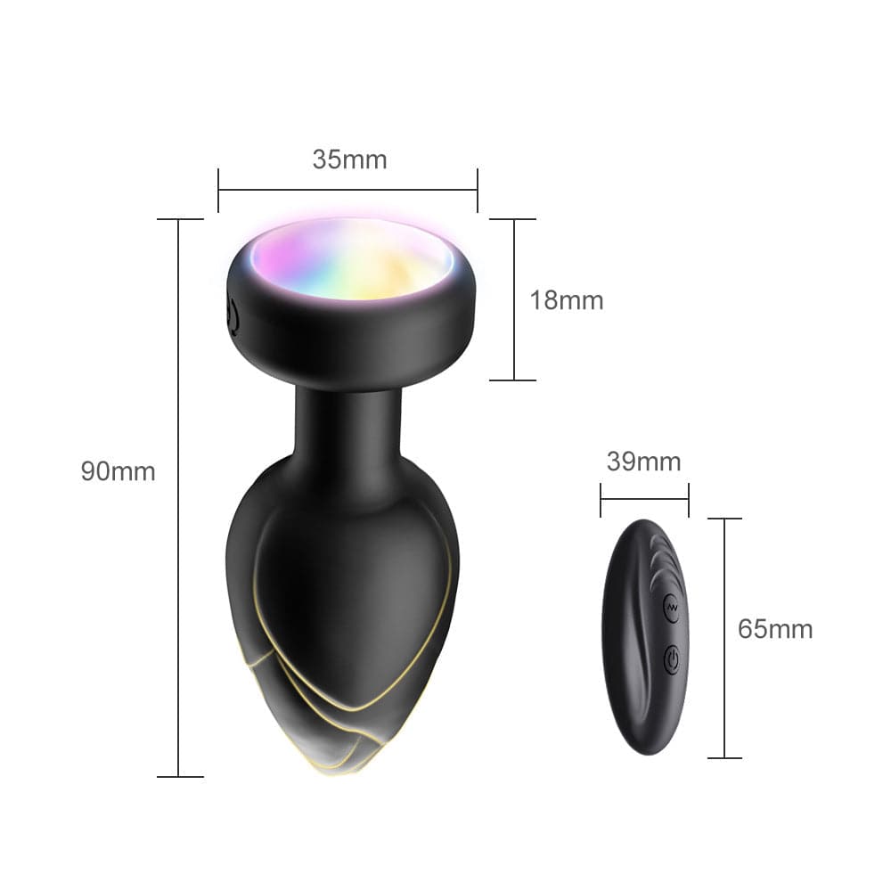 Black LED Vibrating Anal Plug with Remote - 10 Speeds 7 Light Modes Waterproof