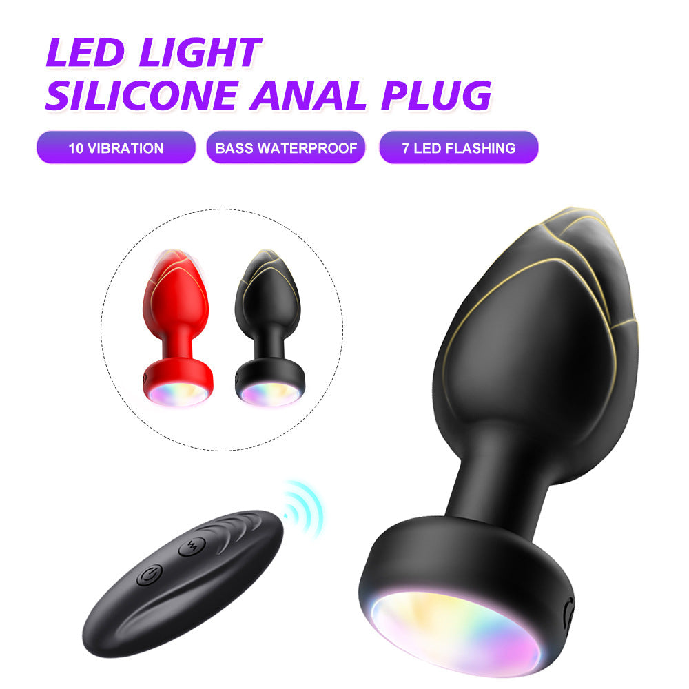 Red LED Vibrating Anal Plug with Remote - 10 Speeds 7 Light Modes Waterproof