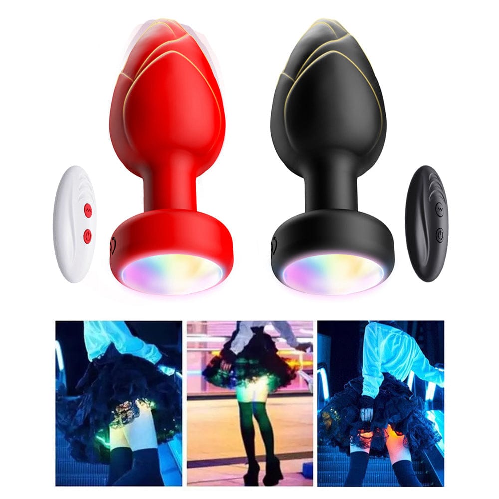Red LED Vibrating Anal Plug with Remote - 10 Speeds 7 Light Modes Waterproof