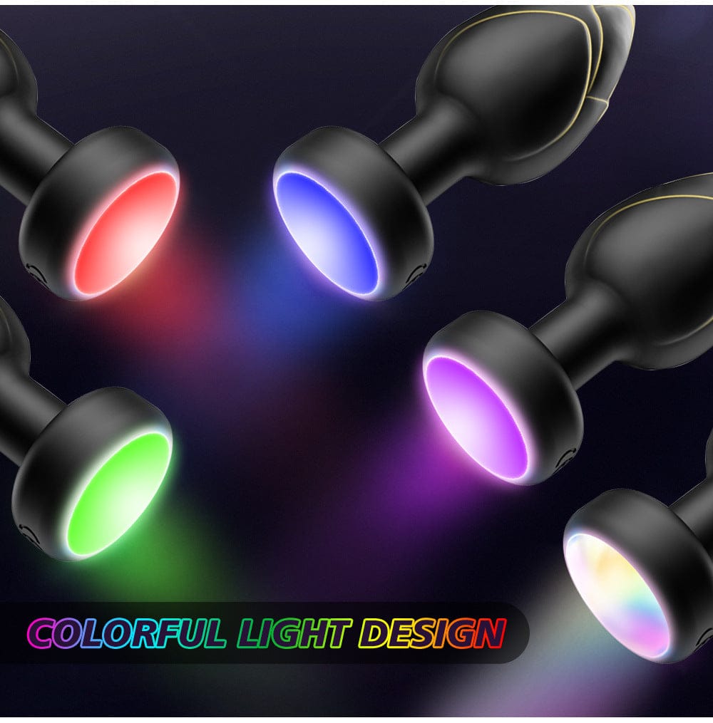 Red LED Vibrating Anal Plug with Remote - 10 Speeds 7 Light Modes Waterproof