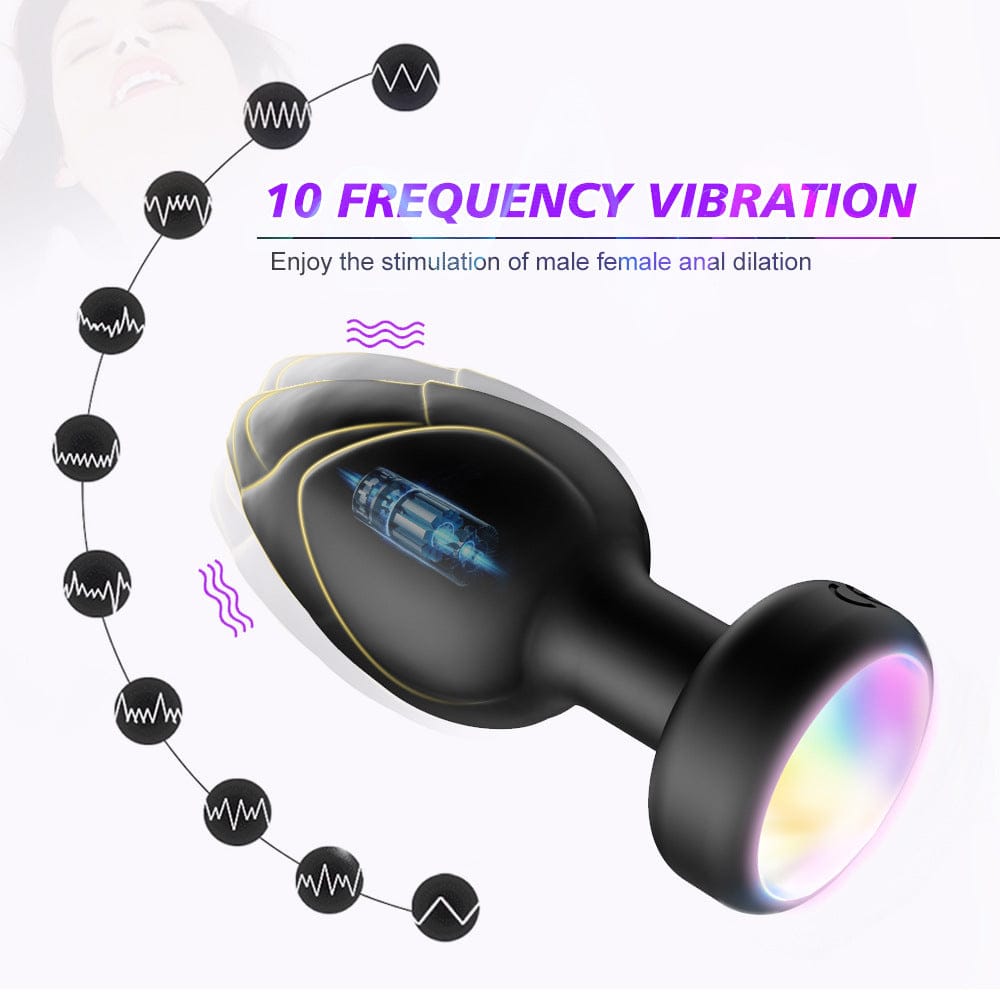 Green LED Vibrating Anal Plug with Remote - 10 Speeds 7 Light Modes Waterproof