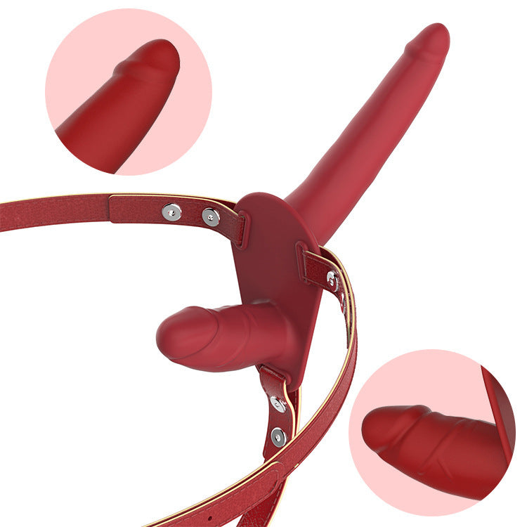 Red Dual-Ended Silicone Strap-On Dildo with Adjustable Leather Harness