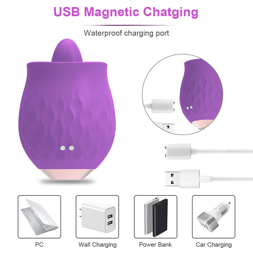 Purple Rosebud Flickering Tongue Vibrator - 10 Speed Clitoral & G-Spot Stimulator