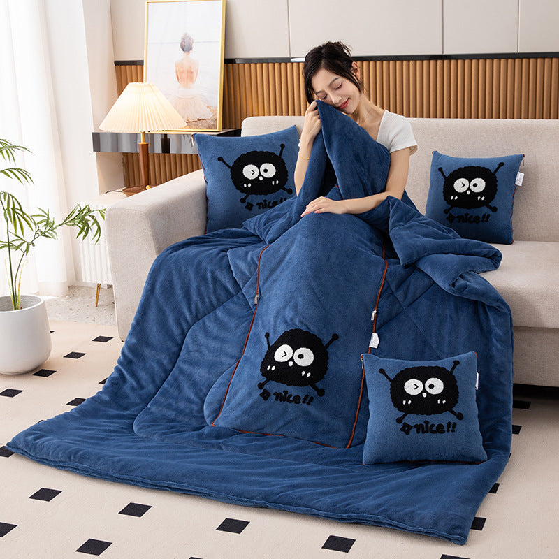 Jewel Blue Elf 2-in-1 Car Pillow Blanket - Padded Foldable Travel Cushion