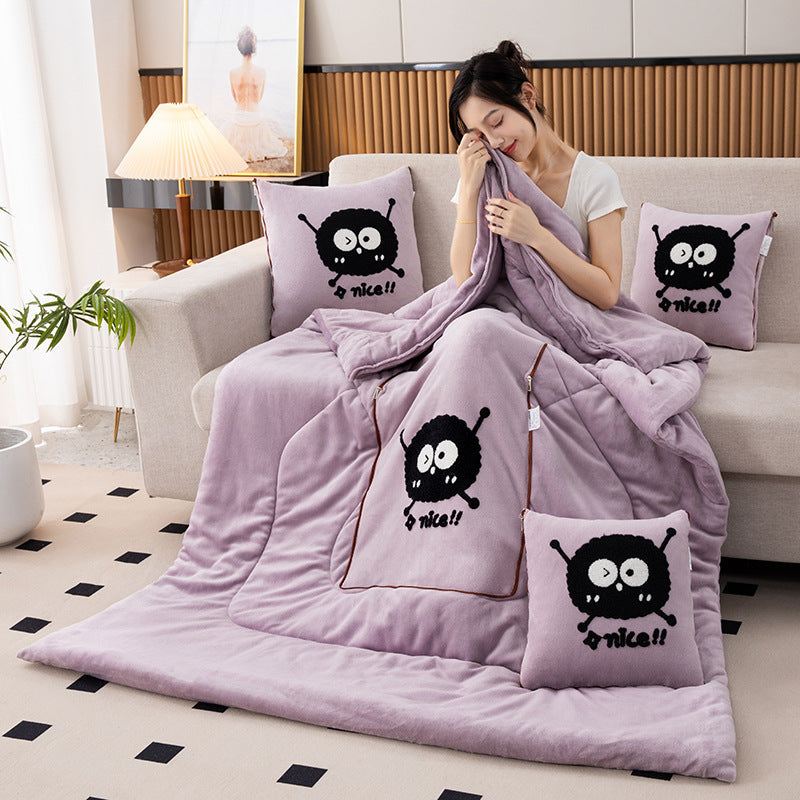 Light Purple Elf 2-in-1 Car Pillow Blanket - Padded Foldable Travel Cushion