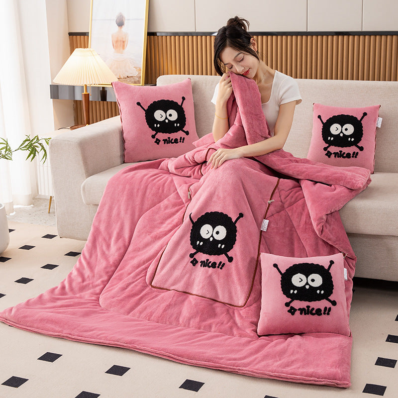 Bean Pink Elf 2-in-1 Car Pillow Blanket - Padded Foldable Travel Cushion