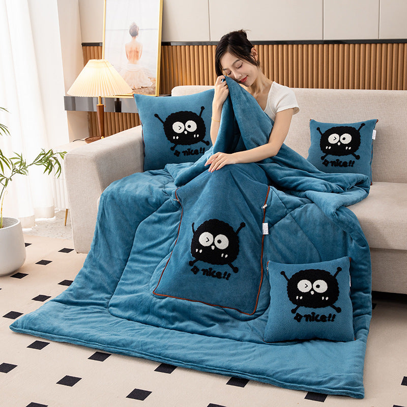 Lake Blue Elf 2-in-1 Car Pillow Blanket - Padded Foldable Travel Cushion