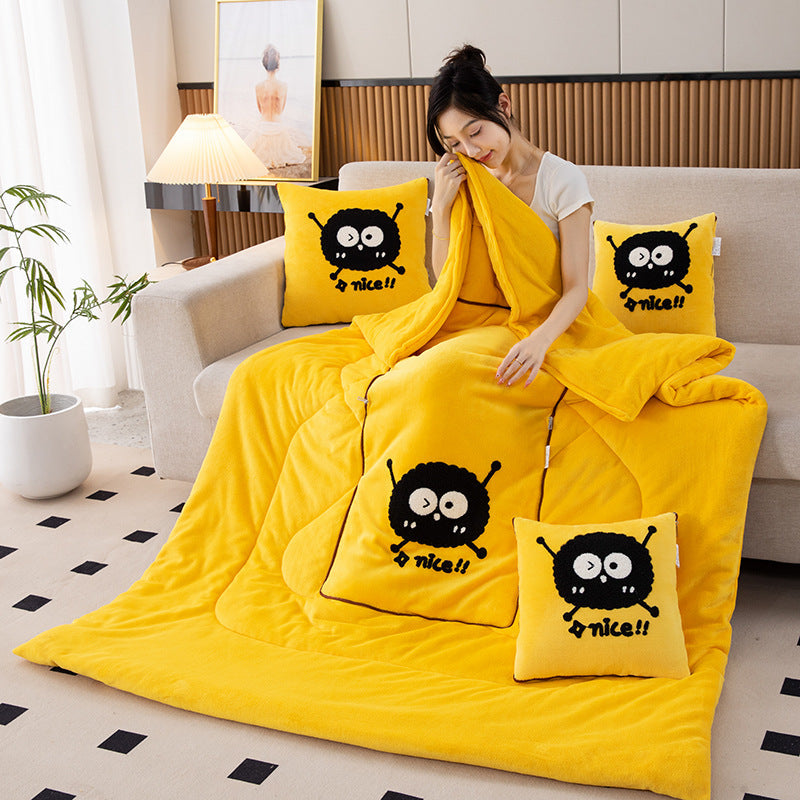 Yellow Elf 2-in-1 Car Pillow Blanket - Padded Foldable Travel Cushion