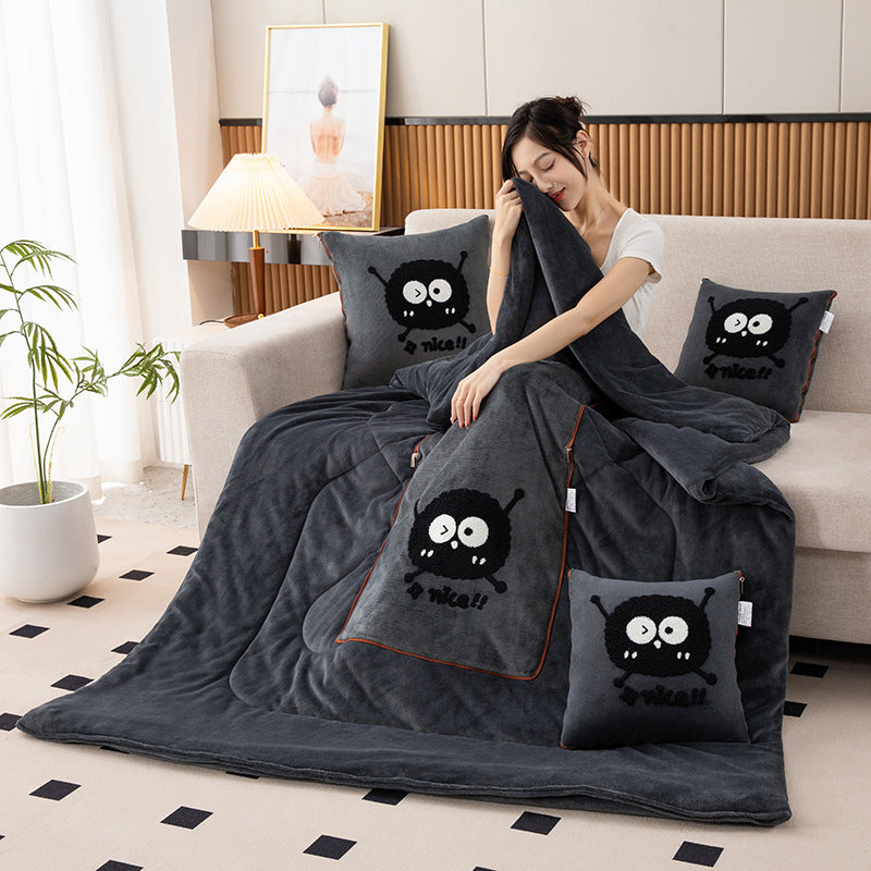 Dark Grey Elf 2-in-1 Car Pillow Blanket - Padded Foldable Travel Cushion