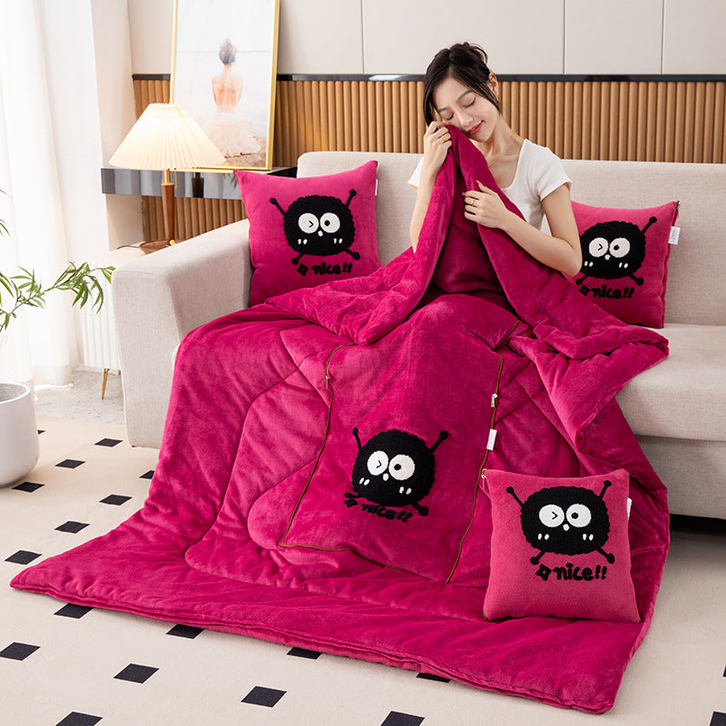 Rose Red Elf 2-in-1 Car Pillow Blanket - Padded Foldable Travel Cushion