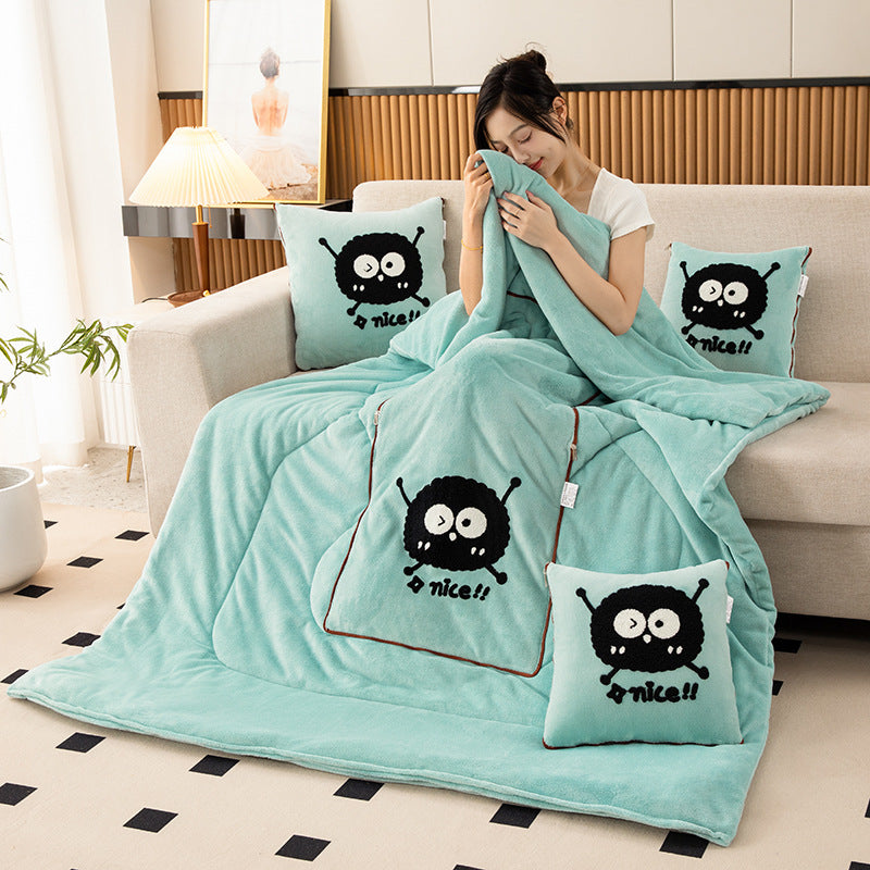 Water Green Elf 2-in-1 Car Pillow Blanket - Padded Foldable Travel Cushion