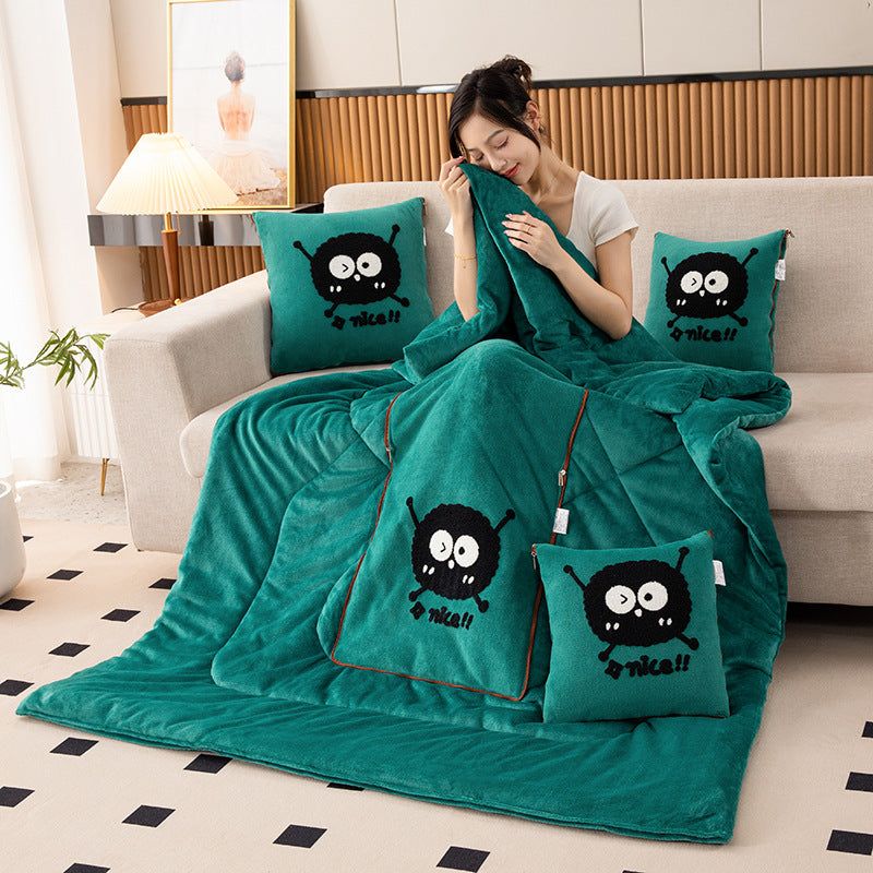 Green Elf 2-in-1 Car Pillow Blanket - Padded Foldable Travel Cushion