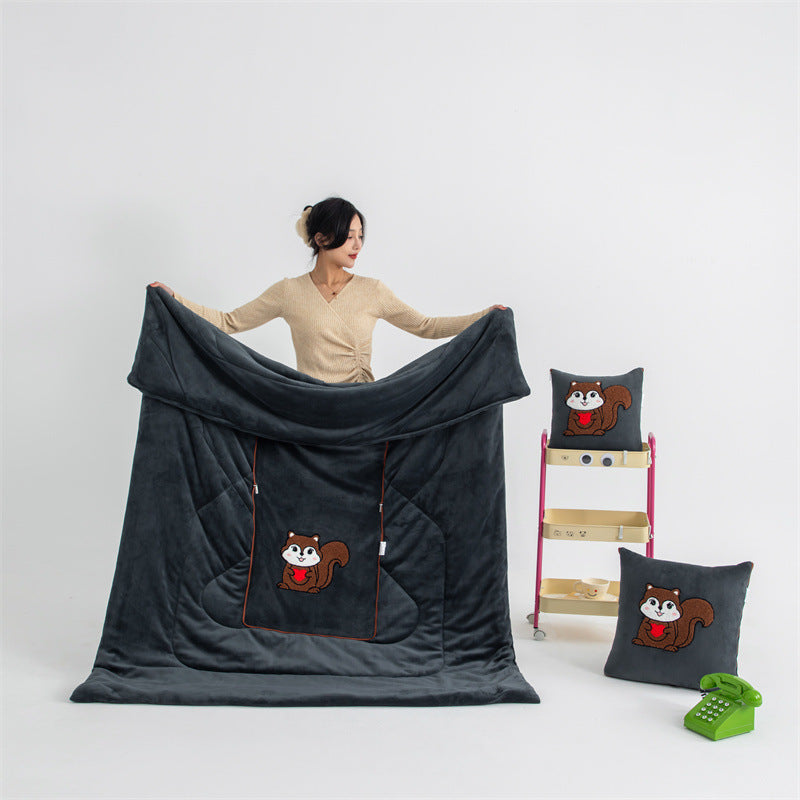 Rock Gray Little Squirrel 2-in-1 Car Pillow Blanket - Foldable Travel Cushion