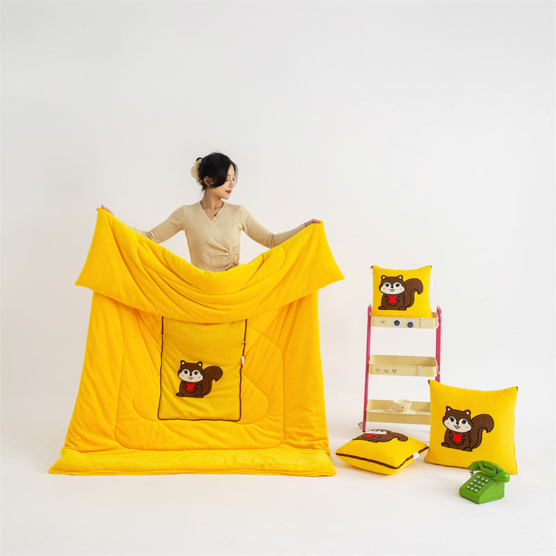 Yellow Little Squirrel 2-in-1 Car Pillow Blanket - Foldable Travel Cushion