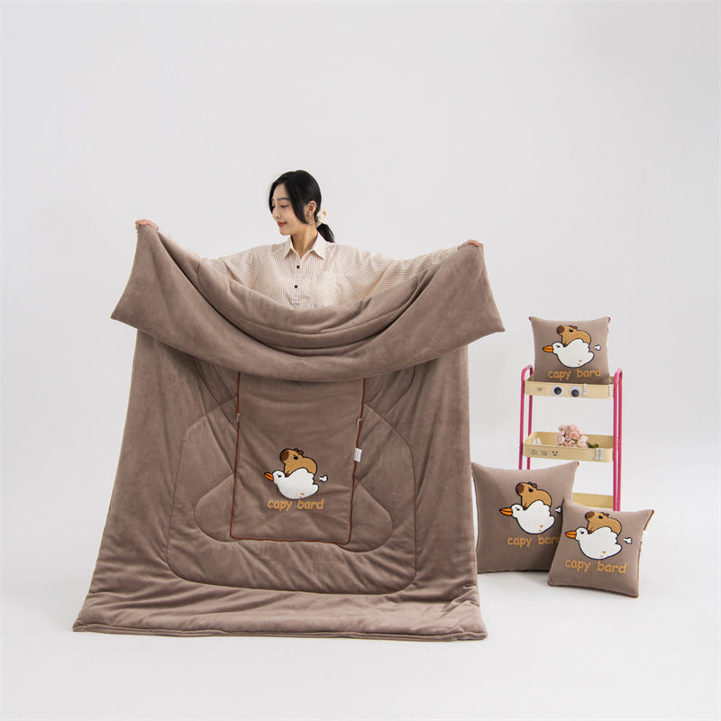 Brown Kapybara 2-in-1 Car Pillow Blanket - Foldable Travel Cushion