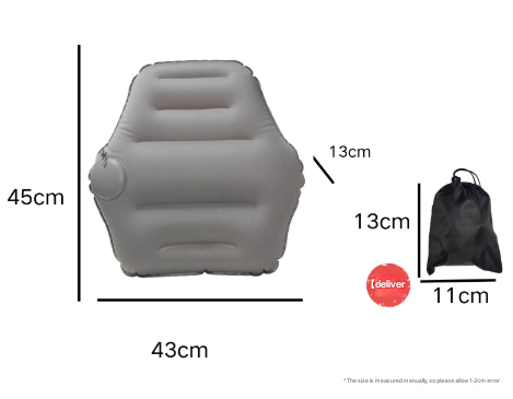 Grey Ultralight Inflatable Lumbar Support Pillow - Portable Back Cushion