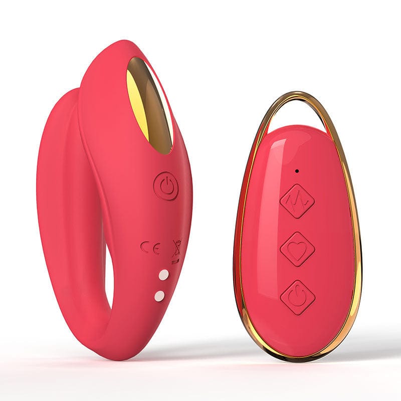 Red BlissLink U-Shaped Couple's Vibrator with Remote - 12 Modes