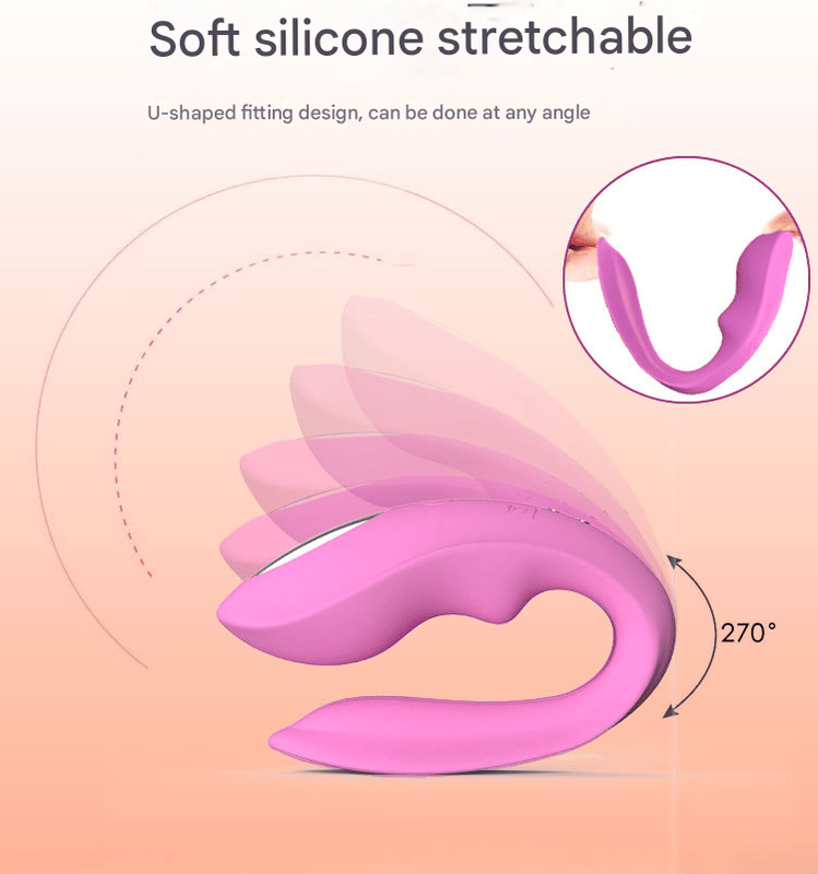 Red BlissLink U-Shaped Couple's Vibrator with Remote - 12 Modes
