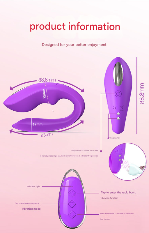 Purple BlissLink U-Shaped Couple's Vibrator with Remote - 12 Modes