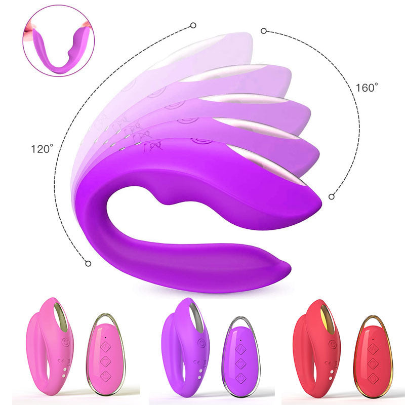 Purple BlissLink U-Shaped Couple's Vibrator with Remote - 12 Modes