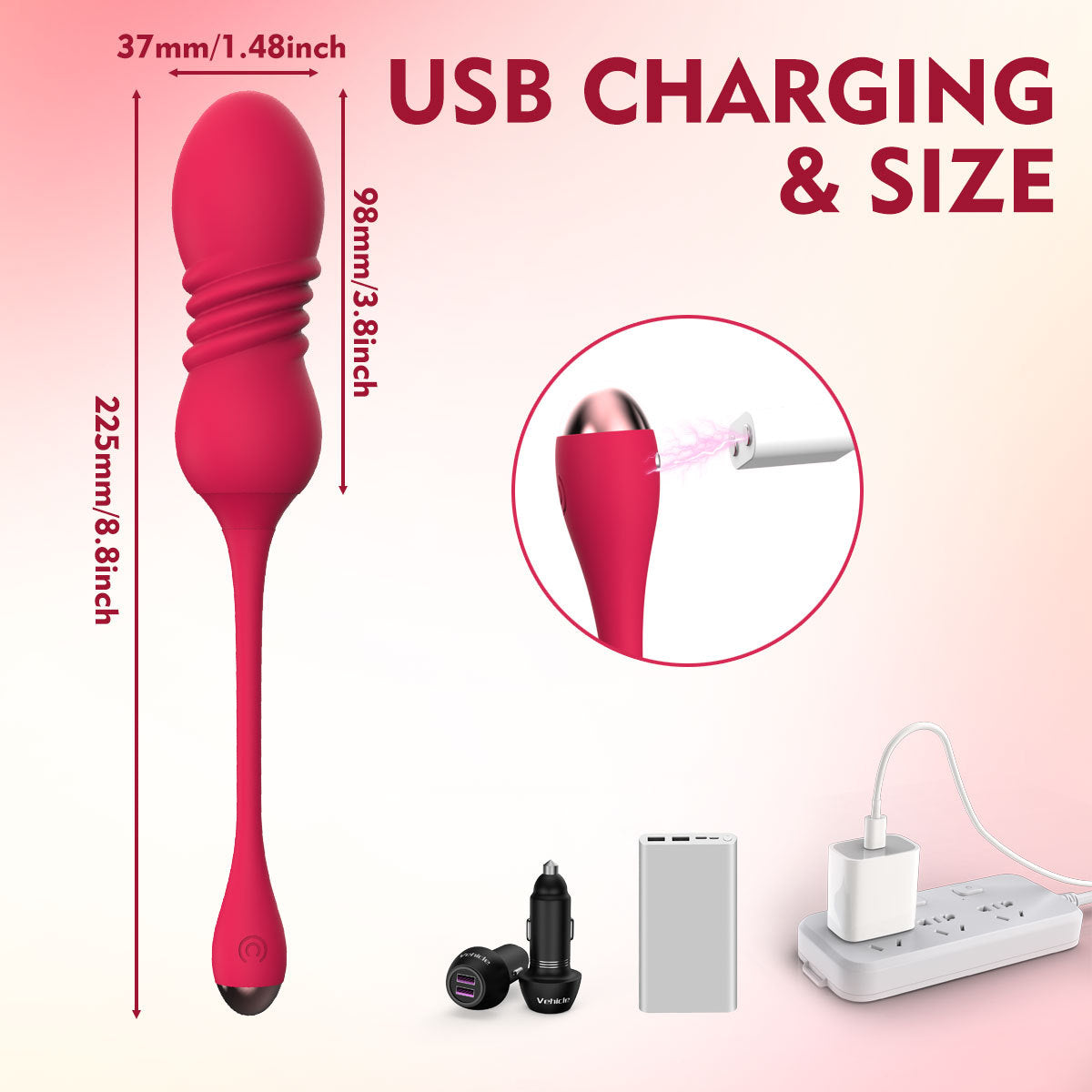 Red ThrustWave Vibrating & Telescopic Pleasure Egg - 12 Vibe & 3 Thrust Modes
