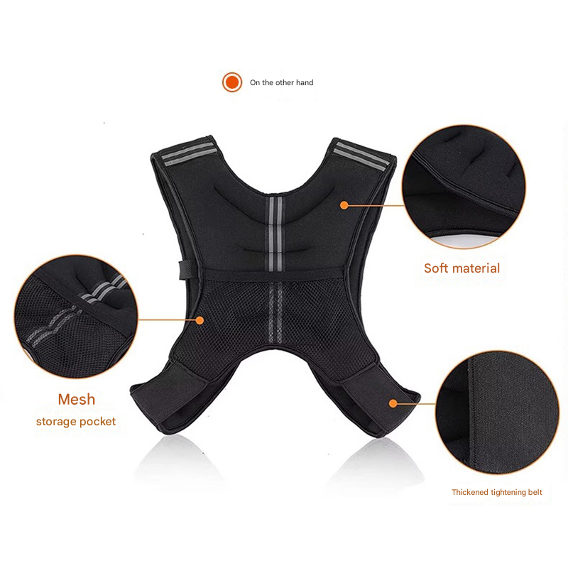 Black Adjustable Weighted Vest 8KG - Reflective for Running & Strength Training