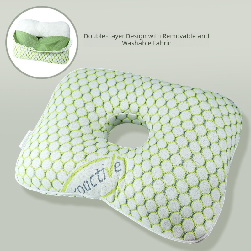 Green Ear Pillow with Hole for Side Sleepers - Pressure Relief Washable Cover