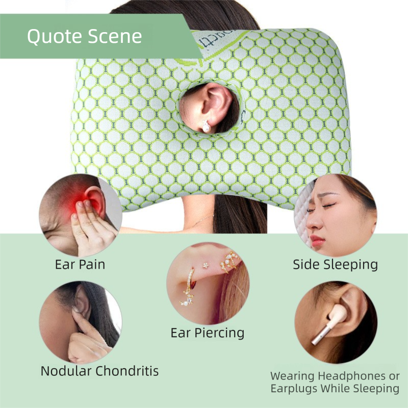 Green Ear Pillow with Hole for Side Sleepers - Pressure Relief Washable Cover