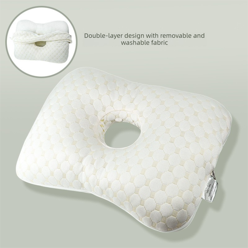 Light Gold Ear Pillow with Hole for Side Sleepers - Pressure Relief Washable Cover