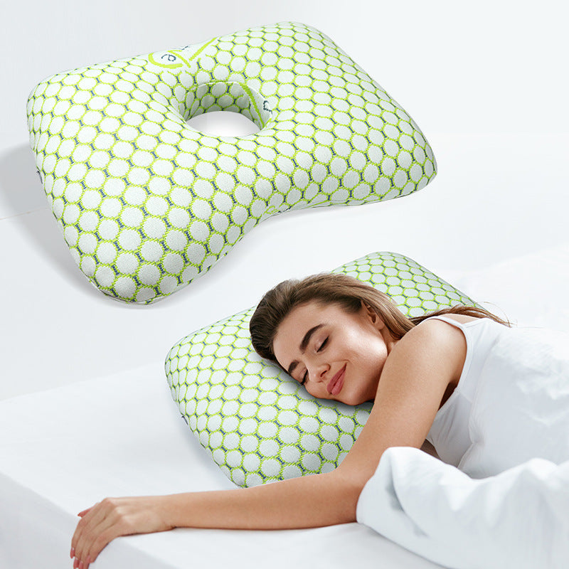 Grey Ear Pillow with Hole for Side Sleepers - Pressure Relief Washable Cover