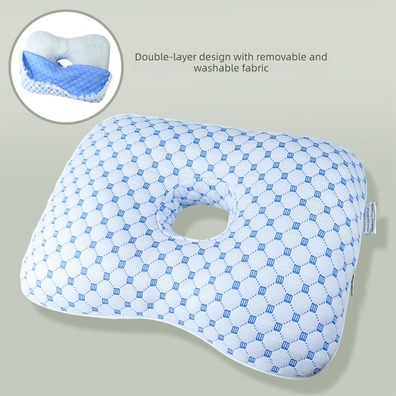 Blue Ear Pillow with Hole for Side Sleepers - Pressure Relief Washable Cover