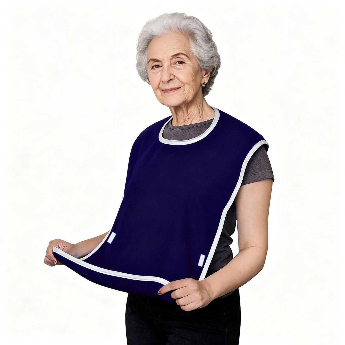Dark Blue Feeding Apron with Pocket - Adjustable Care Bib for Adults 2-Pack