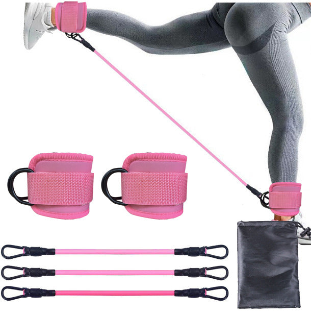 Pink Silver Snap Resistance Bands Set with Ankle Straps - Glute Workouts 10-30lbs