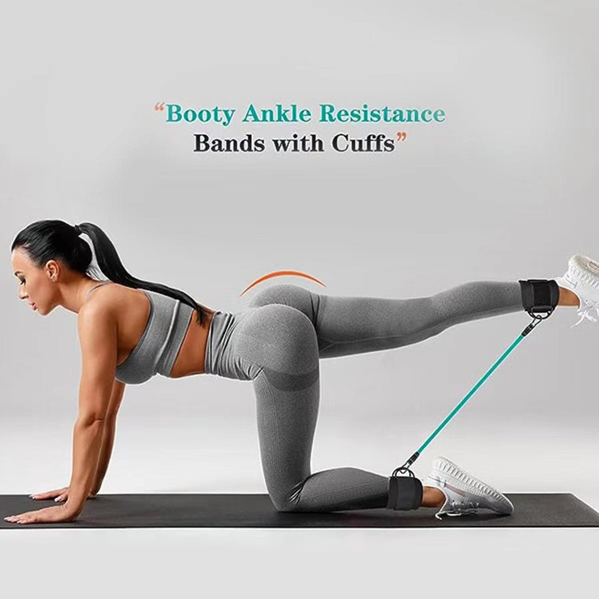 Pink Silver Snap Resistance Bands Set with Ankle Straps - Glute Workouts 10-30lbs