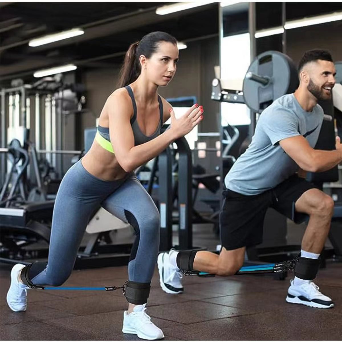 Black Snap Resistance Bands Set with Ankle Straps - Glute & Leg Workouts 10-30lbs