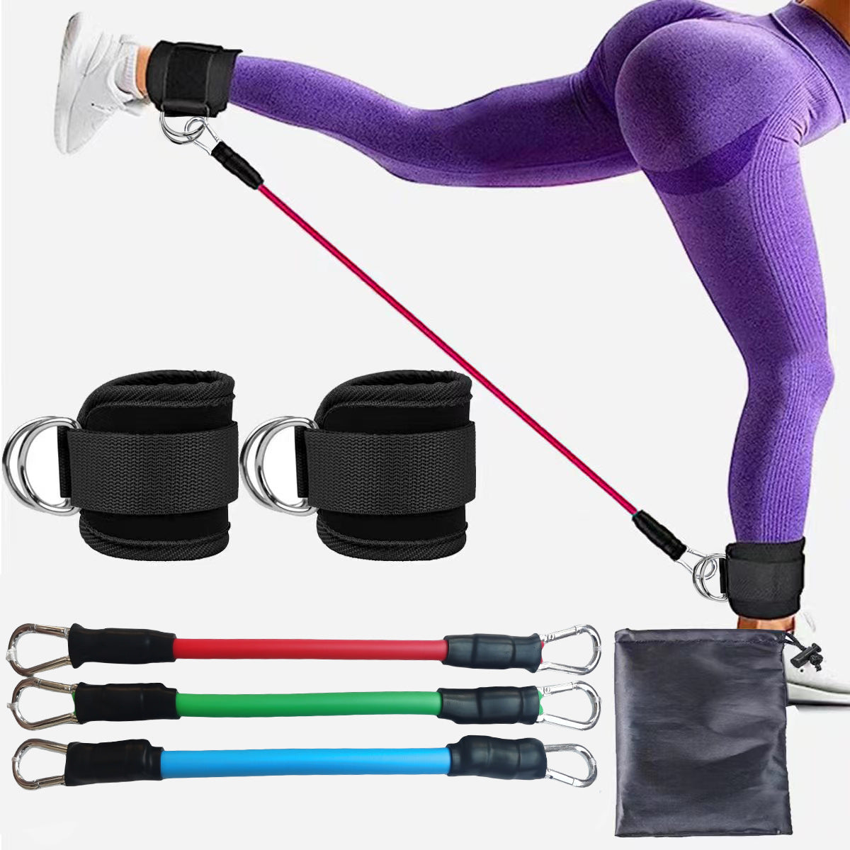 Silver Snap Resistance Bands Set with Ankle Straps - Glute & Leg Workouts 10-30lbs