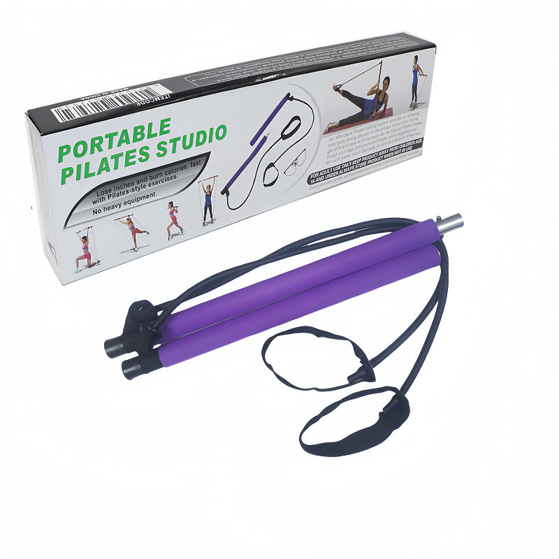 Purple Pilates Bar Kit with Resistance Bands - Detachable Toning Stick Metal Core