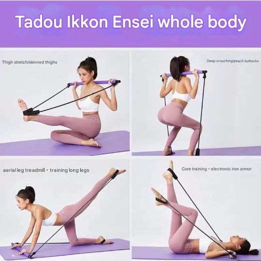 Purple Pilates Bar Kit with Resistance Bands - Detachable Toning Stick Metal Core