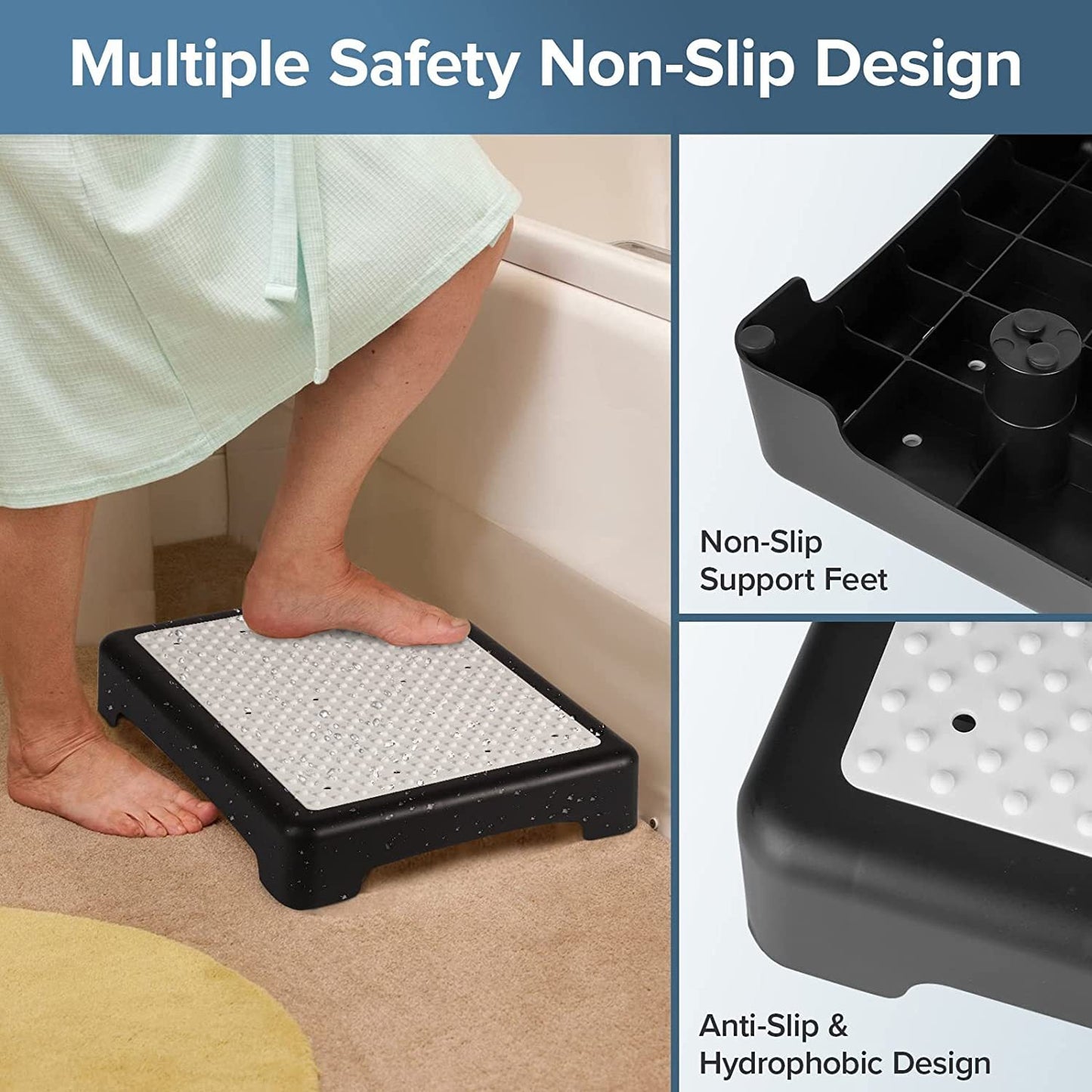 Portable Half Step Stool Non-Slip 50x40cm - Mobility Aid Black Base & White Mat