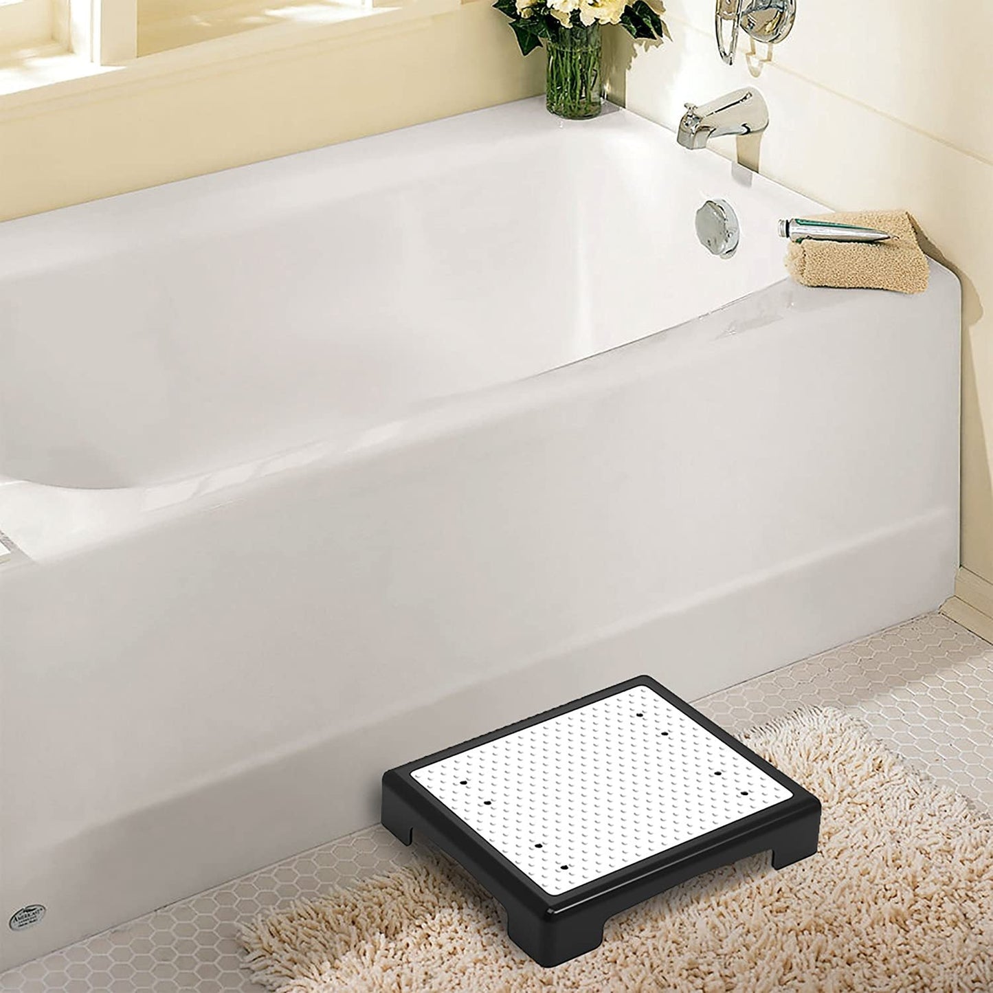 Portable Half Step Stool Non-Slip 50x40cm - Mobility Aid Black Base & White Mat