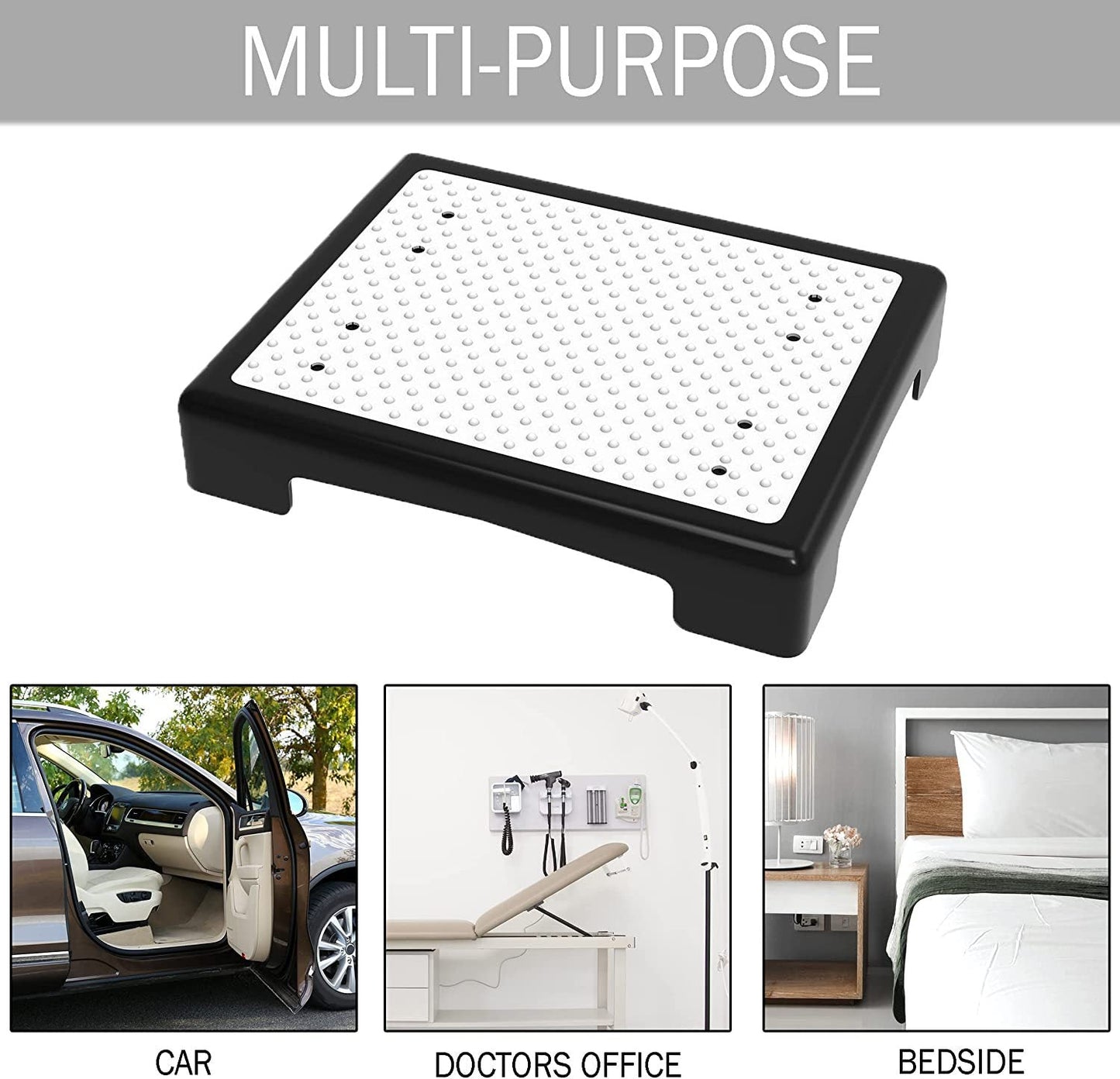 Portable Half Step Stool Non-Slip 43x33cm - Mobility Aid Black Base & White Mat