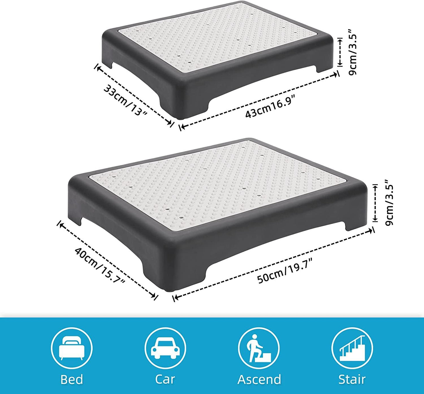 Portable Half Step Stool Non-Slip 43x33cm - Mobility Aid for Elderly Black