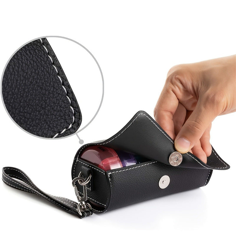 7-Day Travel Pill Organizer - Black PU Leather Pouch 14 Colourful Compartments